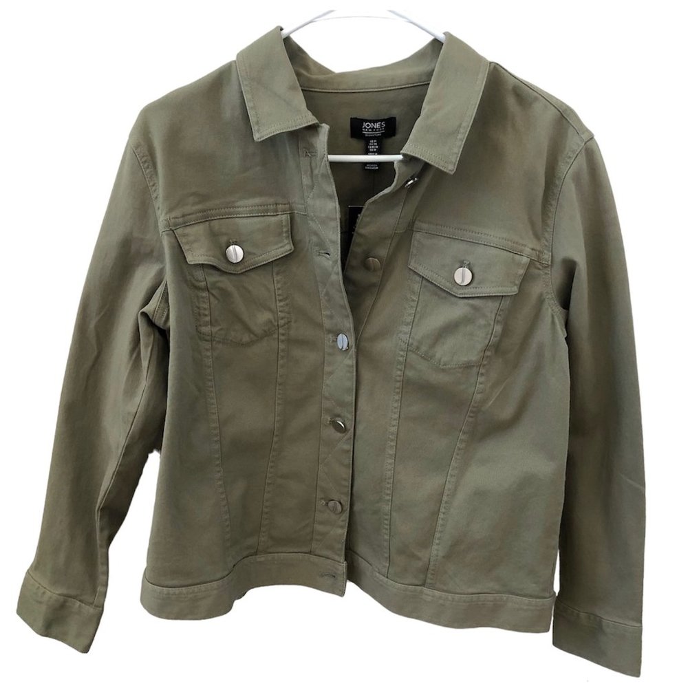 Jones New York Signature Women's Denim Style Jacket Camo Green Size Medium